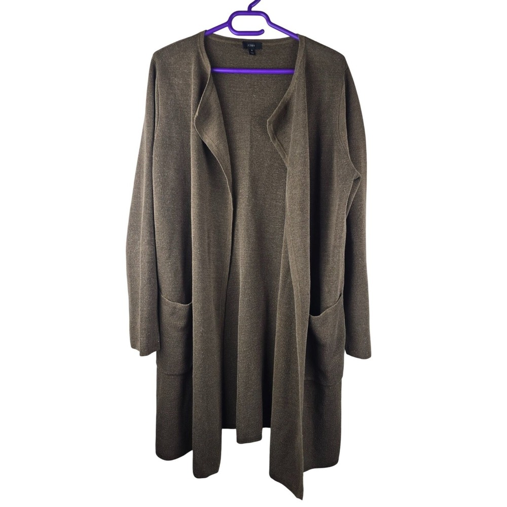 J. CREW JULIETTE COLLARLESS SWEATER-BLAZER IN LINEN BLEND OPEN FRONT CARDIGAN M